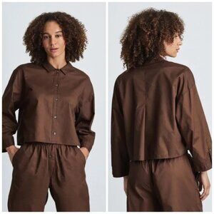 EVERLANE The Woven Cotton PJ Top in Chestnut SMALL Oversized Boxy Brown S